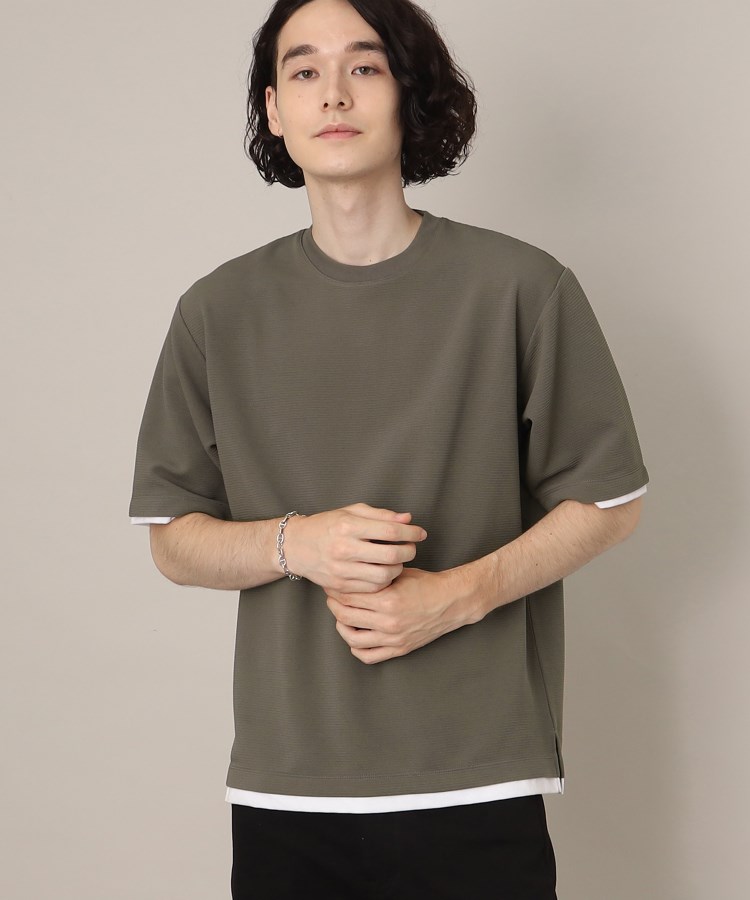 ザ ショップ ティーケー（メンズ）(THE SHOP TK(Men))の【1枚でサマになる】フェイクレイヤードリップルTシャツ カーキ(027)