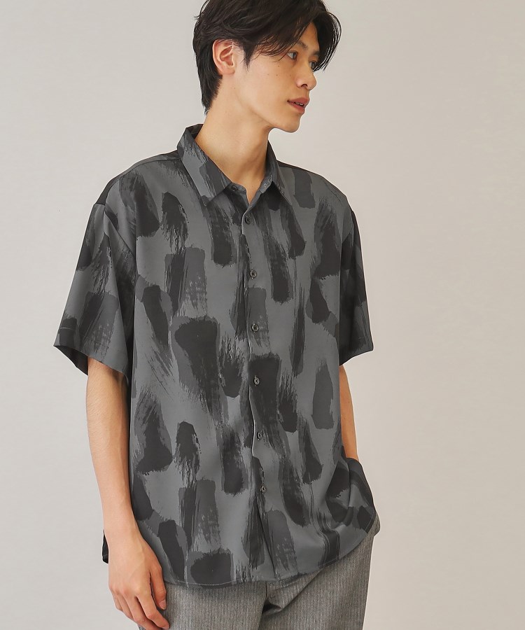 ザ ショップ ティーケー（メンズ）(THE SHOP TK(Men))の【10色展開】プリントデザインシャツ チェック／ブロッキング／マーブル／ブラシアート ブラック(319)