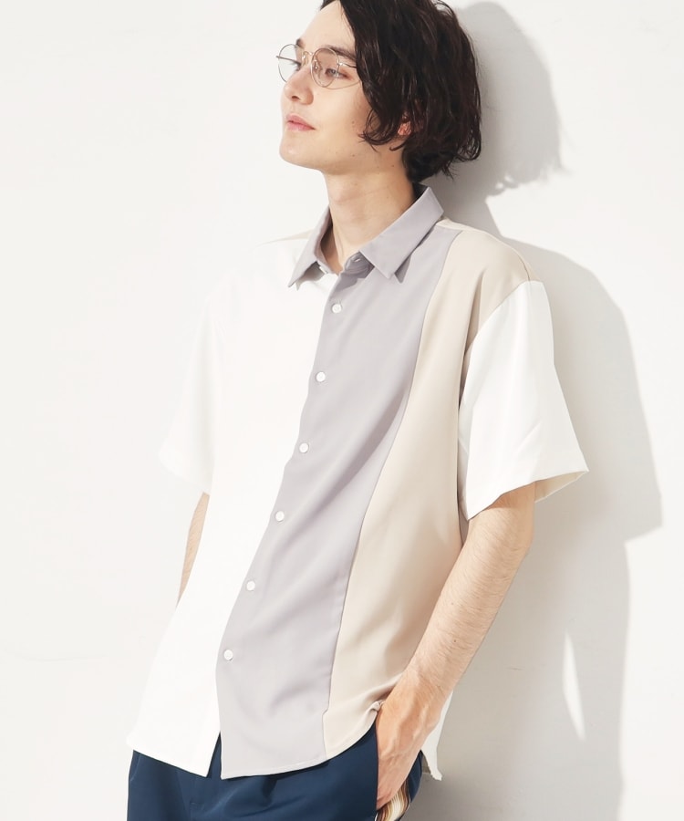 ザ ショップ ティーケー（メンズ）(THE SHOP TK(Men))の【10色展開】プリントデザインシャツ チェック／ブロッキング／マーブル／ブラシアート ホワイト(501)