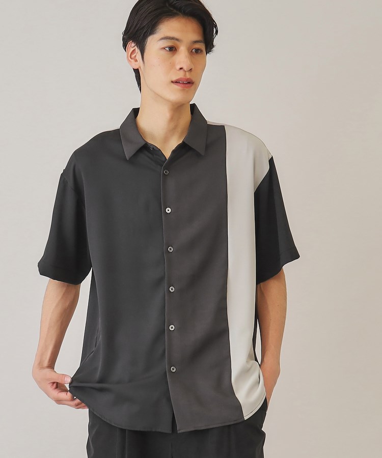 ザ ショップ ティーケー（メンズ）(THE SHOP TK(Men))の【10色展開】プリントデザインシャツ チェック／ブロッキング／マーブル／ブラシアート ブラック(519)