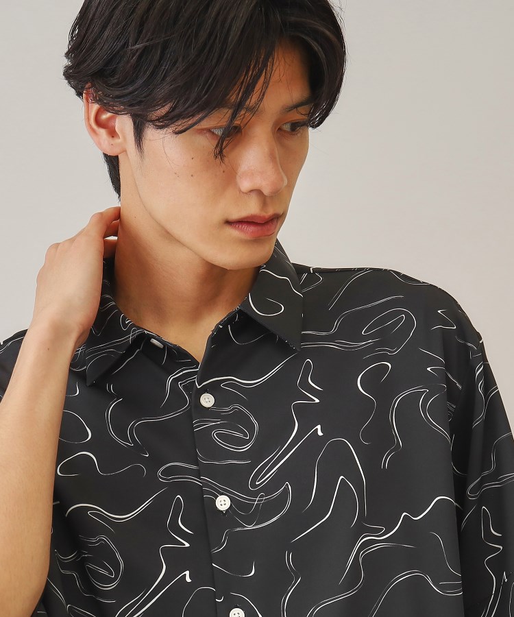 ザ ショップ ティーケー（メンズ）(THE SHOP TK(Men))の【10色展開】プリントデザインシャツ チェック／ブロッキング／マーブル／ブラシアート ブラック(619)