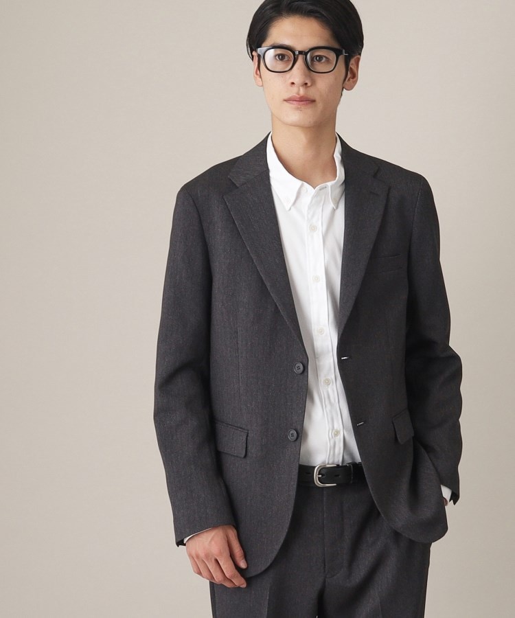 ザ ショップ ティーケー（メンズ）(THE SHOP TK(Men))のAVANTウーリーヘリンボンジャケット【セットアップ可/ビジネス対応/洗える/ストレッチ素材/シワになりにくい】 チャコールグレー(614)
