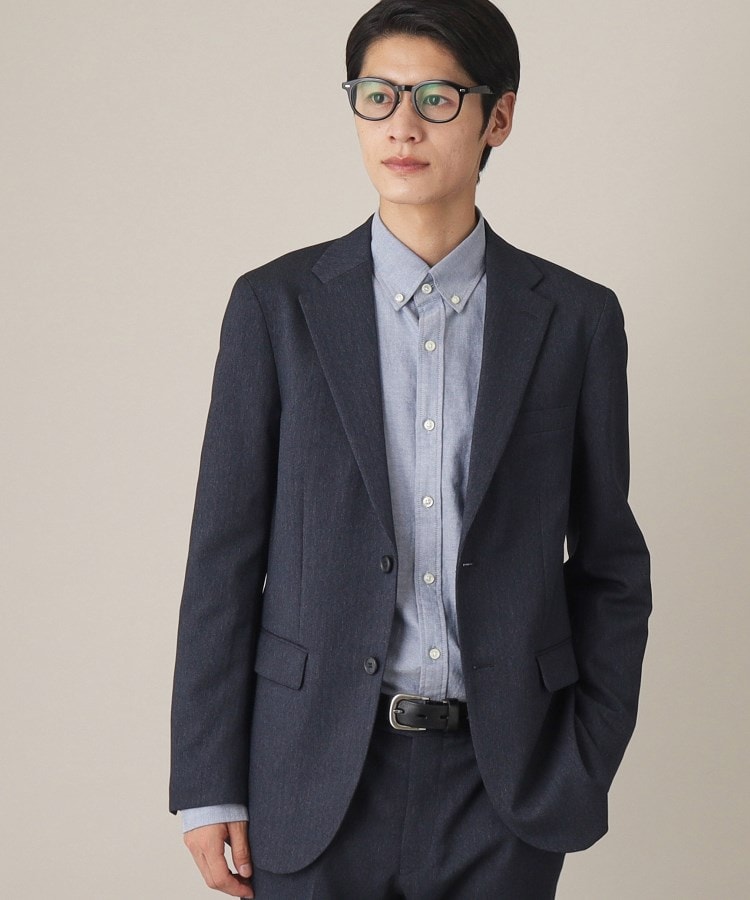 ザ ショップ ティーケー（メンズ）(THE SHOP TK(Men))のAVANTウーリーヘリンボンジャケット【セットアップ可/ビジネス対応/洗える/ストレッチ素材/シワになりにくい】 ネイビー(694)