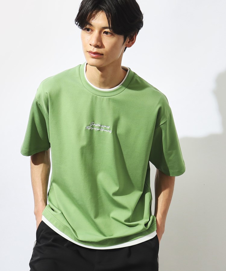 ザ ショップ ティーケー（メンズ）(THE SHOP TK(Men))の【接触冷感】ポンチフェイクレイヤードTシャツ グリーン(024)