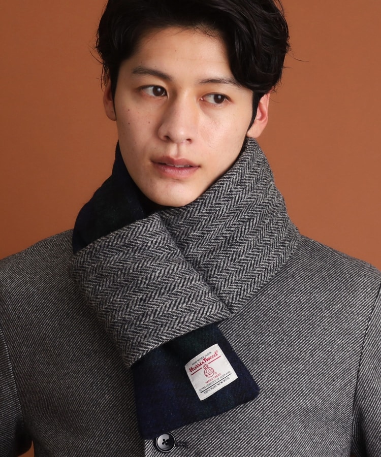 ザ ショップ ティーケー（メンズ）(THE SHOP TK(Men))の【HARRIS TWEED／ハリスツイード】中綿入り差込マフラー ネイビー(594)