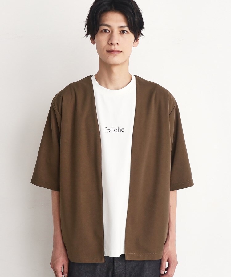 ザ ショップ ティーケー（メンズ）(THE SHOP TK(Men))の【インナー×五分袖カーデ セットアイテム】梨地ハーフスリーブカーディガン×ライトパーフェクティー1