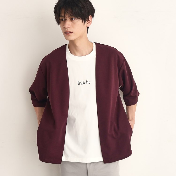 ザ ショップ ティーケー（メンズ）(THE SHOP TK(Men))の【インナー×五分袖カーデ セットアイテム】梨地ハーフスリーブカーディガン×ライトパーフェクティー カーディガン/ボレロ