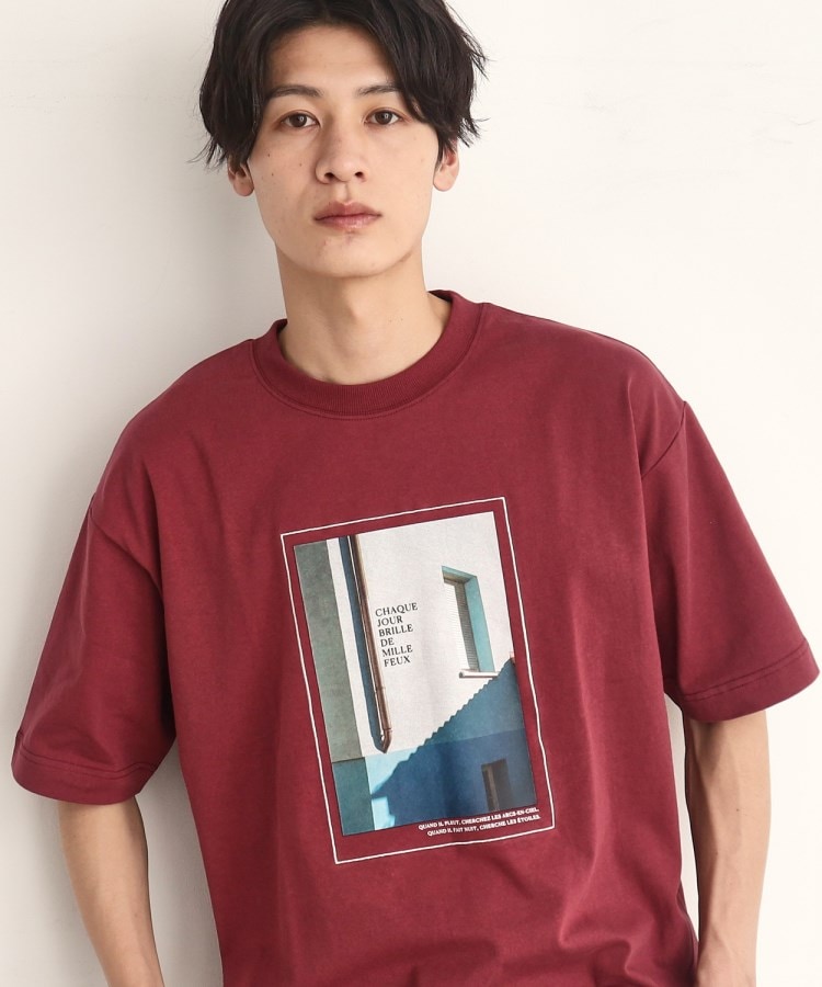 ザ ショップ ティーケー（メンズ）(THE SHOP TK(Men))のオーガニックコットンFrenchフォトTシャツ ボルドー(064)