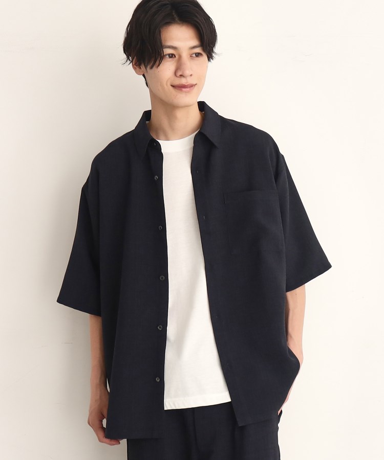ザ ショップ ティーケー（メンズ）(THE SHOP TK(Men))の【清涼感〇/さらさら素材】リラックス五分袖シャツ ネイビー(094)