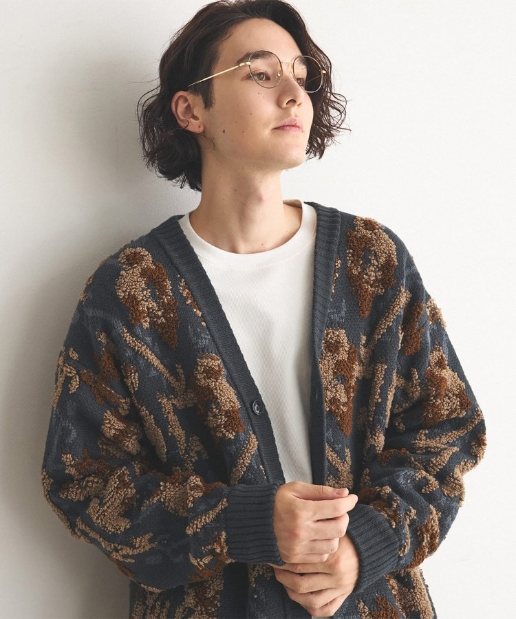 ザ ショップ ティーケー（メンズ）(THE SHOP TK(Men))のサガラ刺繍ニットカーディガン グリーン(124)
