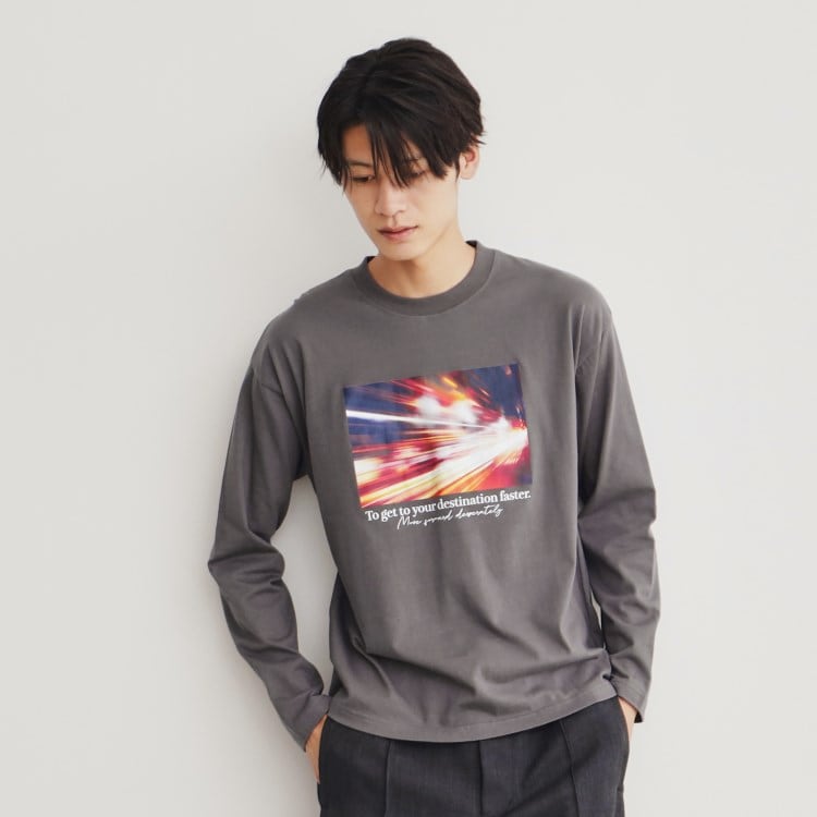 ザ ショップ ティーケー（メンズ）(THE SHOP TK(Men))のオーガビッツグラフィックプリント長袖Tシャツ 親子リンク/コットン100％/マシンウォッシャブル Ｔシャツ