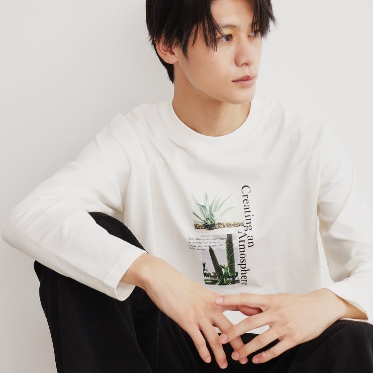 ザ ショップ ティーケー（メンズ）(THE SHOP TK(Men))のオーガビッツグラフィックプリント長袖Tシャツ 親子リンク/コットン100％/マシンウォッシャブル Ｔシャツ