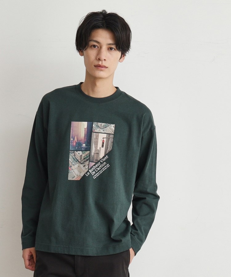 ザ ショップ ティーケー（メンズ）(THE SHOP TK(Men))の【6色展開】Parisフォト／ロゴ長袖Tシャツ グリーン(424)