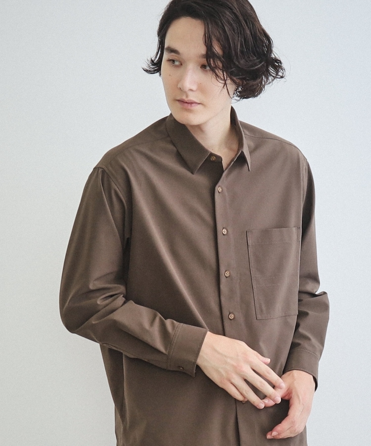 ザ ショップ ティーケー（メンズ）(THE SHOP TK(Men))の【360°ストレッチ／セットアップ可】リッチポリシャツ ブラウン(044)