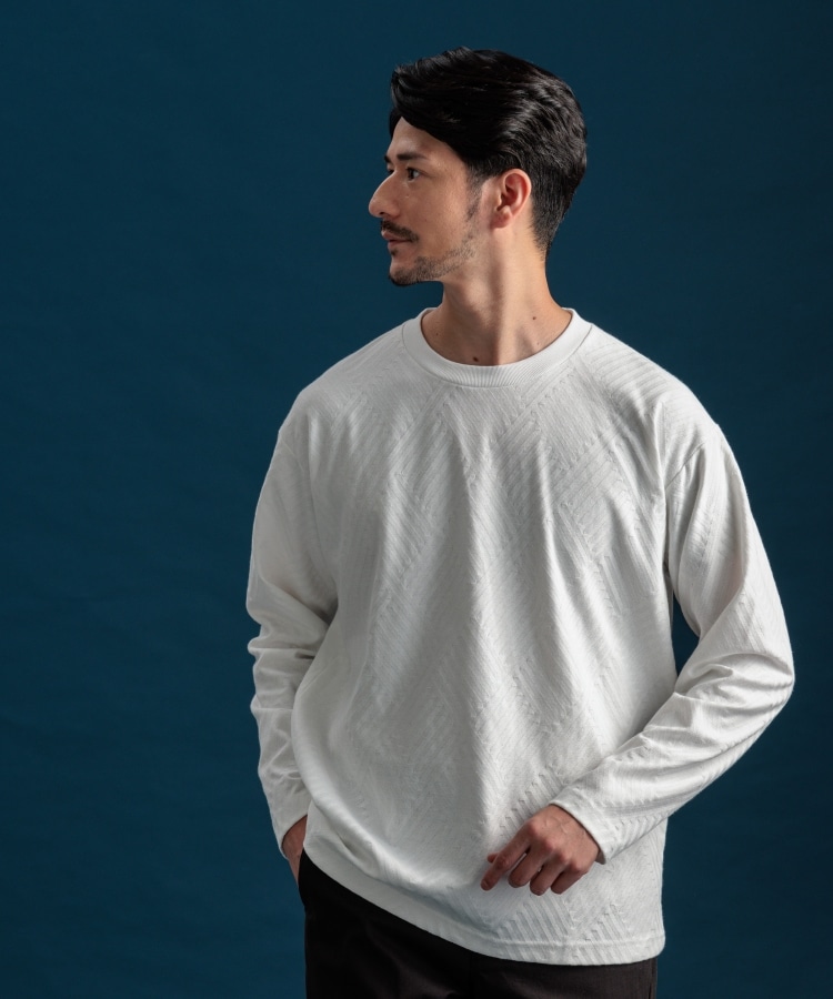 ザ ショップ ティーケー（メンズ）(THE SHOP TK(Men))のリンクスジャカード長袖Ｔシャツ オフホワイト(003)