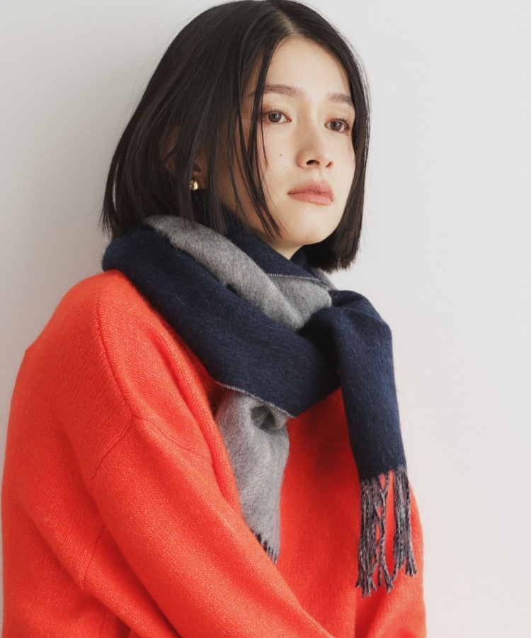 ザ ショップ ティーケー（メンズ）(THE SHOP TK(Men))のウールリバーシブルマフラー ビジネス兼用 ／ チェック ／ へリンボン チャコールグレー(913)