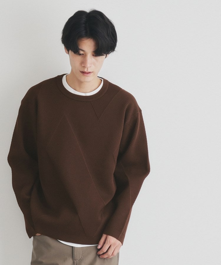 ザ ショップ ティーケー（メンズ）(THE SHOP TK(Men))の【クルーネックニット＋ロンTセットアイテム】ダイヤパネルアンサンブル ブラウン(044)
