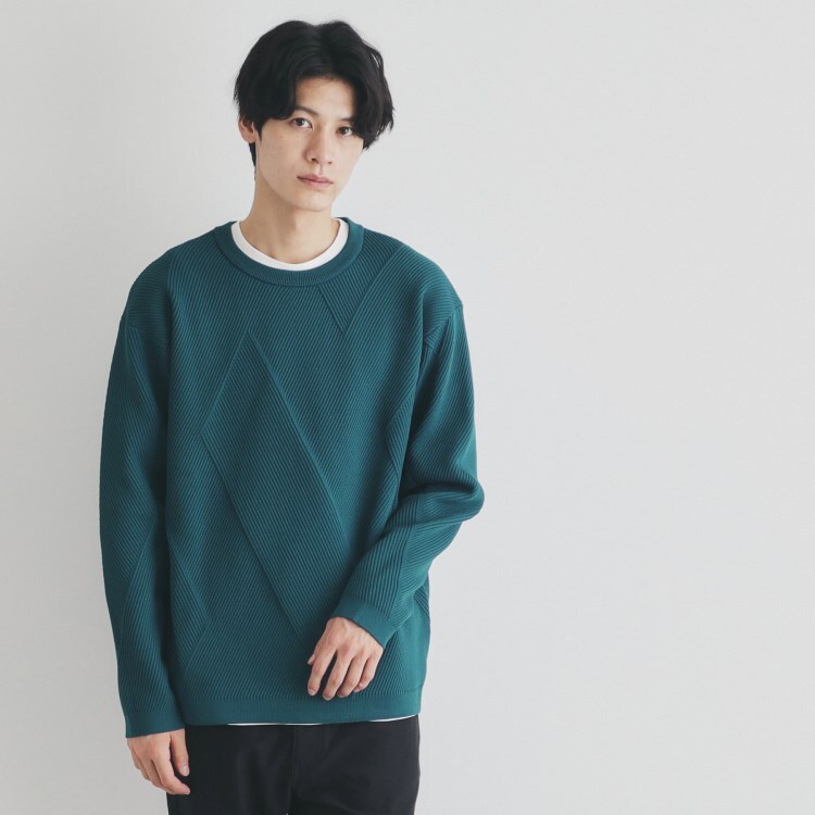 ザ ショップ ティーケー（メンズ）(THE SHOP TK(Men))の【クルーネックニット＋ロンTセットアイテム】ダイヤパネルアンサンブル ニット/セーター