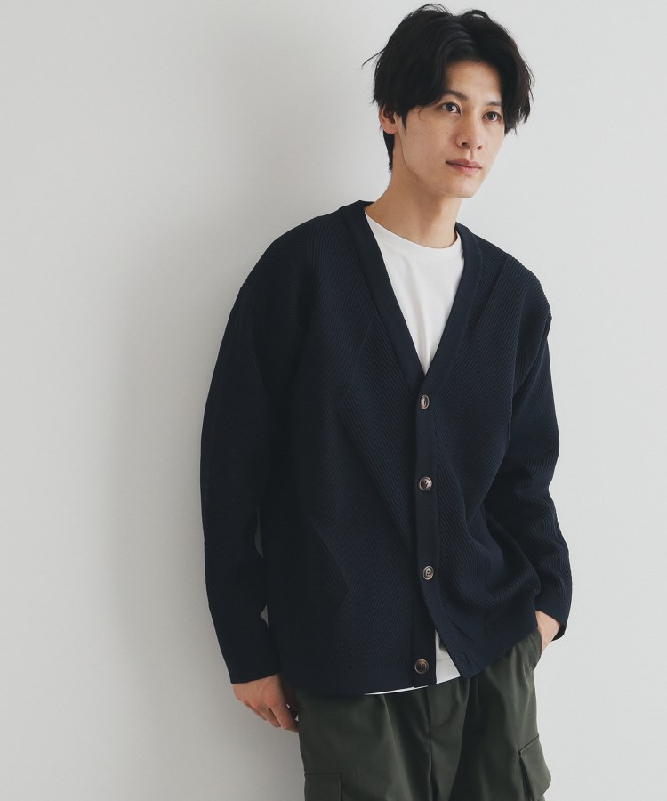 ザ ショップ ティーケー（メンズ）(THE SHOP TK(Men))のダイヤパネルアンサンブルカーディガン ネイビー(094)