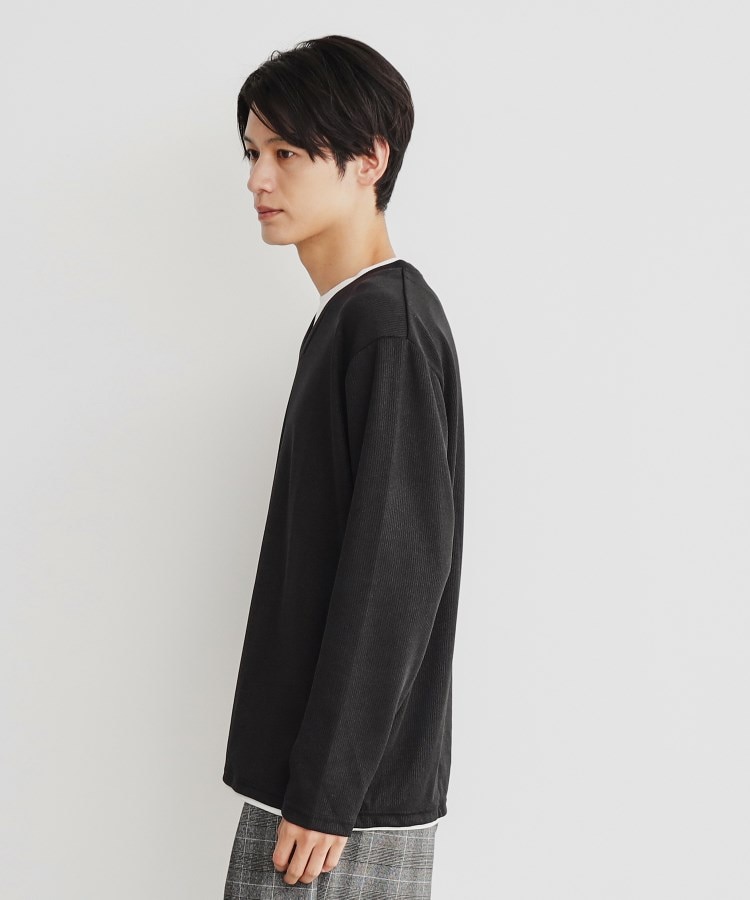 畦編みフェイクレイヤードVネック長袖Tシャツ(カットソー 畦編みフェイクレイヤードVネック長袖Tシャツ(カットソー
