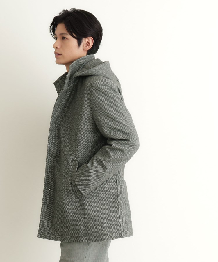 ザ ショップ ティーケー（メンズ）(THE SHOP TK(Men))のウールライクメルトン2WAYコート ビジネス対応/フード取外し可24