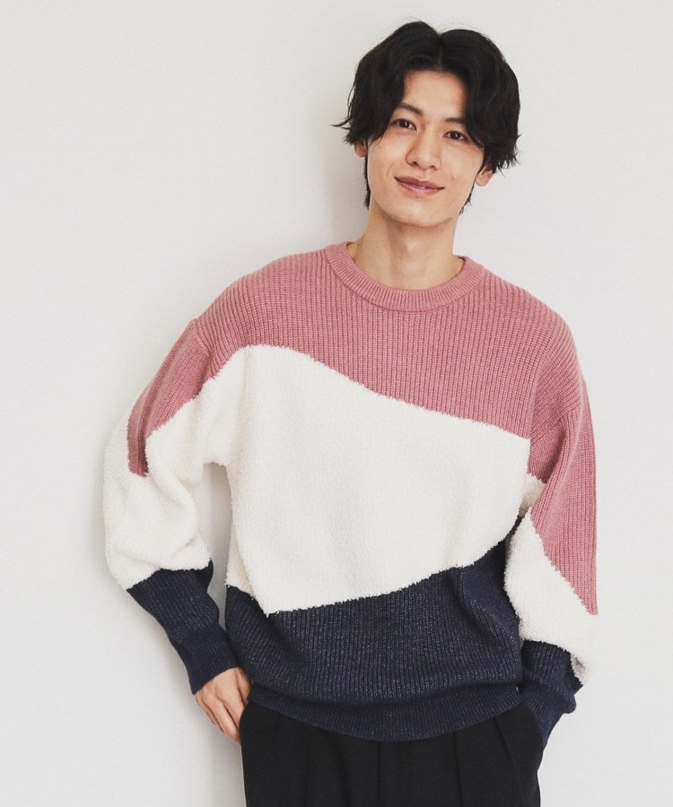 ザ ショップ ティーケー（メンズ）(THE SHOP TK(Men))のフェザー切替ウェーブプルオーバー ピンク(574)