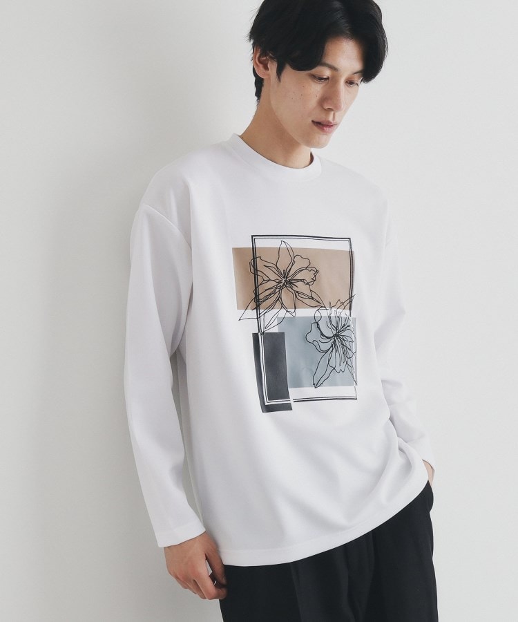 ザ ショップ ティーケー（メンズ）(THE SHOP TK(Men))のステッチワークグラフィック長袖Tシャツ オフホワイト(003)