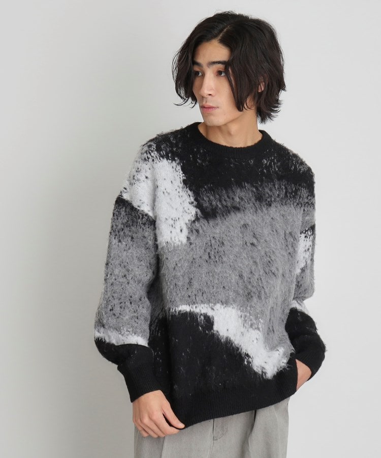 ザ ショップ ティーケー（メンズ）(THE SHOP TK(Men))のグラデーションシャギーニット ビッグシルエット ブラック(019)