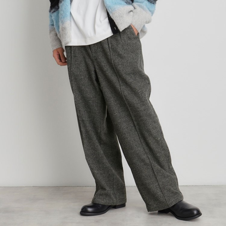 ザ ショップ ティーケー（メンズ）(THE SHOP TK(Men))のタックワイドスラックス ブラック／グレンチェック／ブラウンチェック フルレングスパンツ
