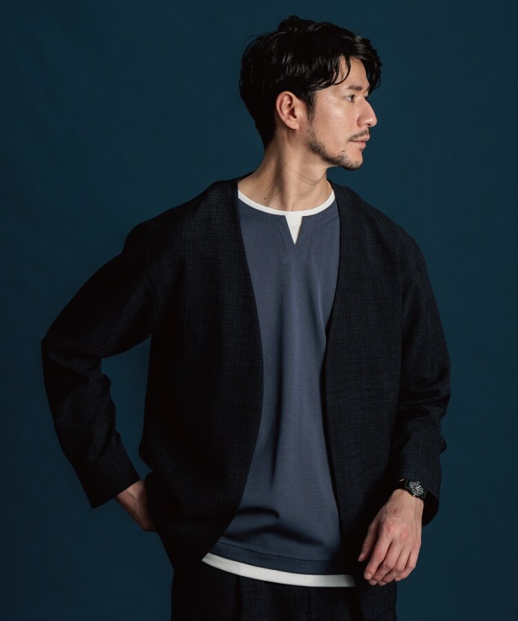 ザ ショップ ティーケー（メンズ）(THE SHOP TK(Men))の【セットアップ可／ドライタッチ】Reflax（R） リネンライクノーカラーカーディガン6