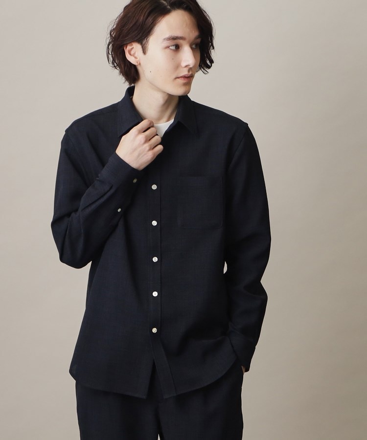 ザ ショップ ティーケー（メンズ）(THE SHOP TK(Men))の【セットアップ可／ドライタッチ】Reflax（R） リネンライクレギュラーシャツ ネイビー(094)