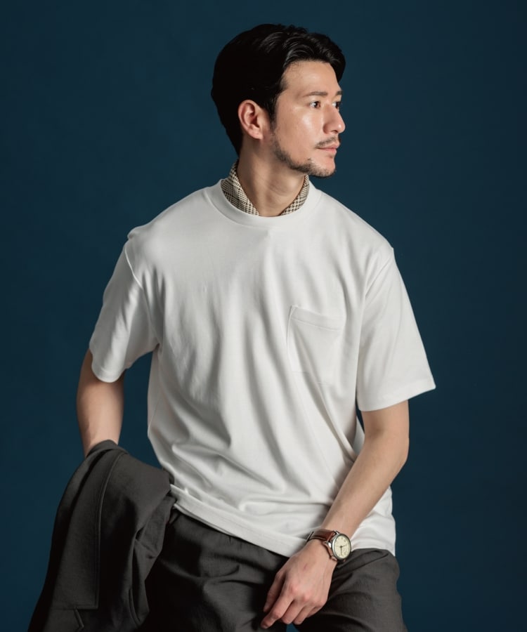 ザ ショップ ティーケー（メンズ）(THE SHOP TK(Men))の【ビジネスシーンにもおすすめ/クールビズ対応】ジャケットTシャツ オフホワイト(003)