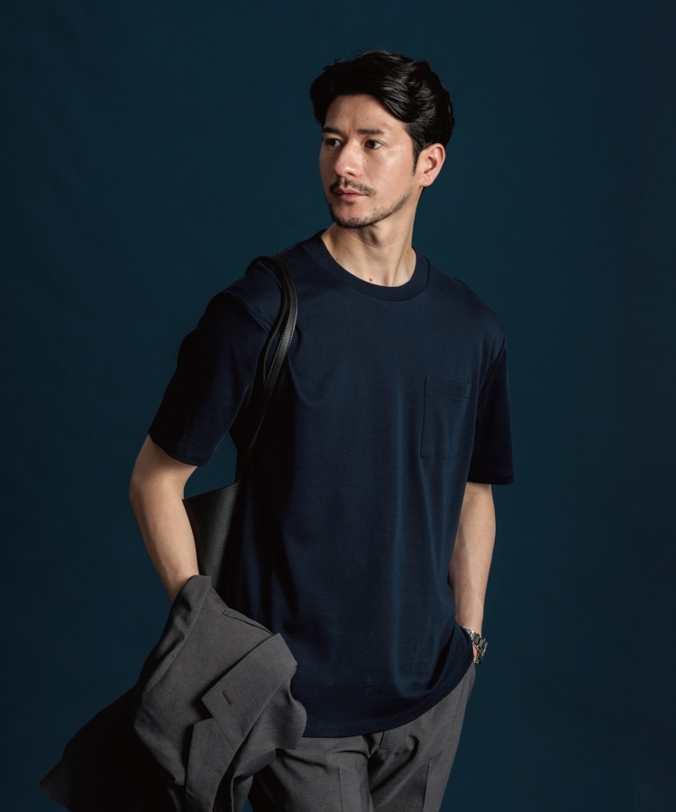 ザ ショップ ティーケー（メンズ）(THE SHOP TK(Men))の【ビジネスシーンにもおすすめ/クールビズ対応】ジャケットTシャツ ネイビー(094)