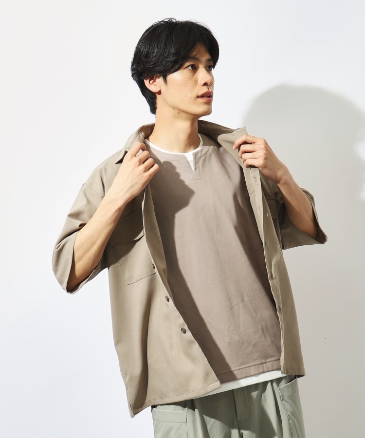 ザ ショップ ティーケー（メンズ）(THE SHOP TK(Men))の【吸水速乾/UVカット/接触冷感】テクリーノ半袖フラップシャツ トープ(054)