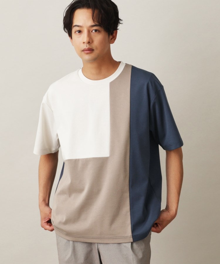 ザ ショップ ティーケー（メンズ）(THE SHOP TK(Men))のポンチパネル半袖Tシャツ オフホワイト(503)