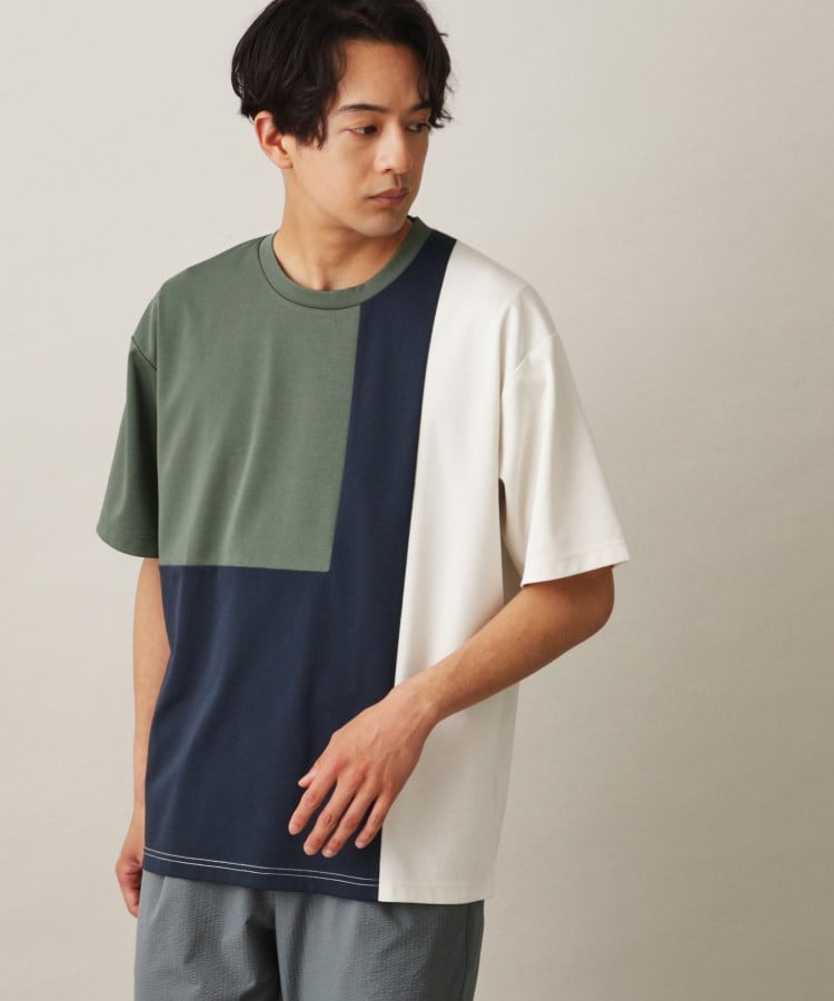 ザ ショップ ティーケー（メンズ）(THE SHOP TK(Men))のポンチパネル半袖Tシャツ グリーン(522)