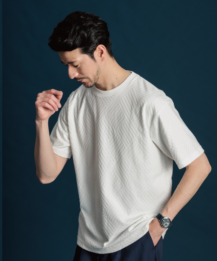 ザ ショップ ティーケー（メンズ）(THE SHOP TK(Men))のリンクスジャガード半袖Tシャツ オフホワイト(003)