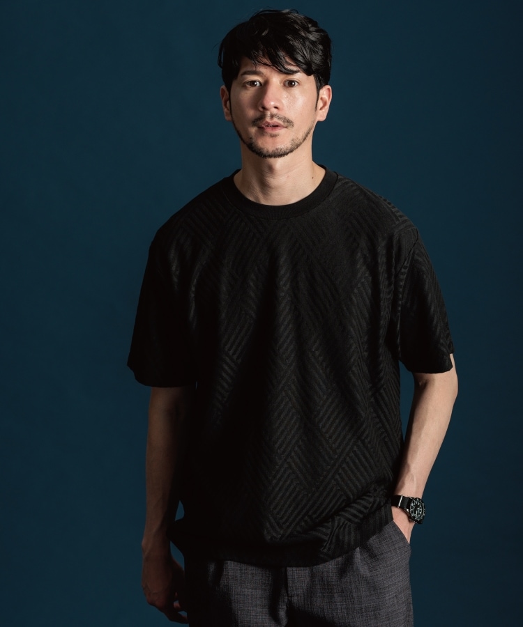 ザ ショップ ティーケー（メンズ）(THE SHOP TK(Men))の【ご好評につき再入荷！】リンクスジャカード半袖Tシャツ ブラック(019)