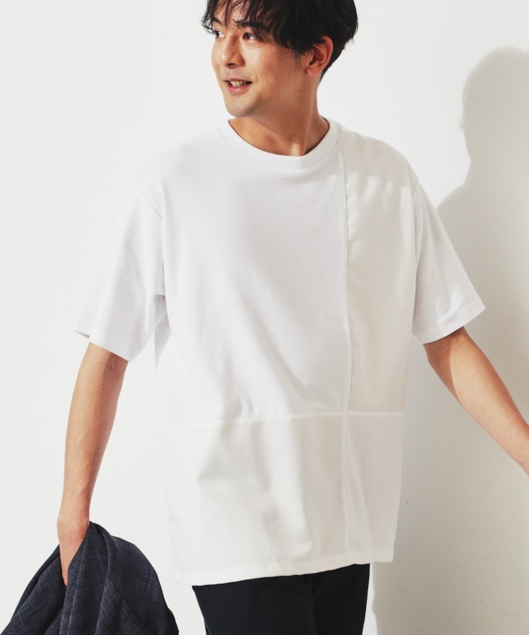 ザ ショップ ティーケー（メンズ）(THE SHOP TK(Men))のパネルブロッキングTシャツ オフホワイト(003)