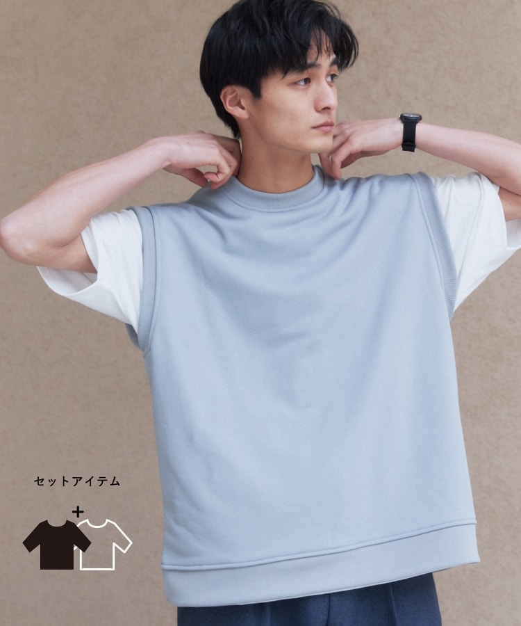 ザ ショップ ティーケー（メンズ）(THE SHOP TK(Men))の【ベスト＋半袖Tシャツセット】CAVEアンサンブルベスト グレー(012)