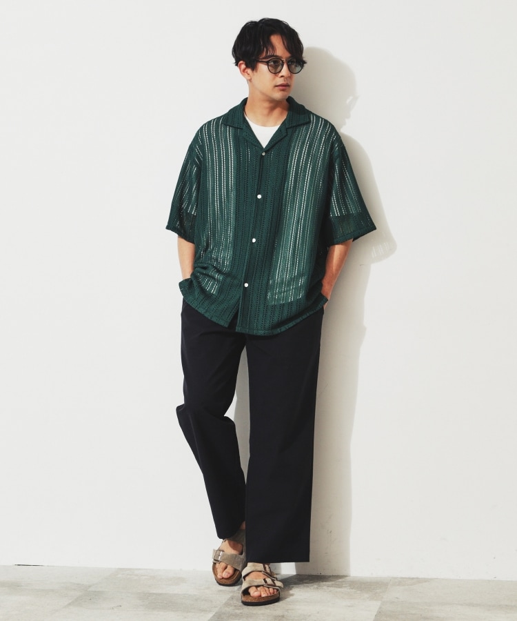 ザ ショップ ティーケー（メンズ）(THE SHOP TK(Men))の【メッシュシャツ＋半袖Tシャツ セットアイテム】レースシアールーズ半袖シャツ23