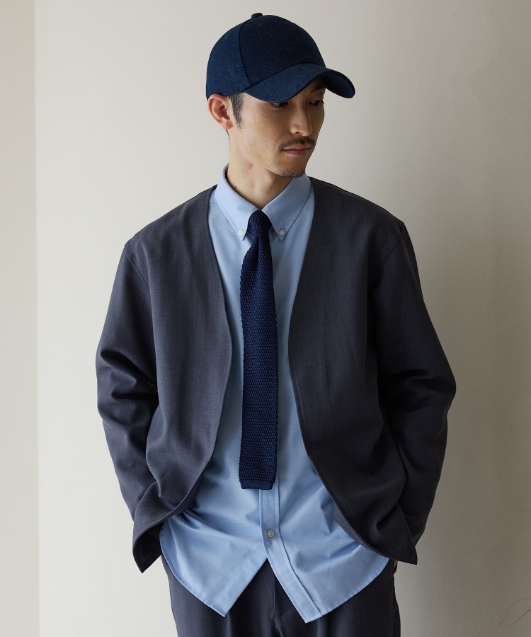 ザ ショップ ティーケー（メンズ）(THE SHOP TK(Men))の【CAVIAN/キャビアン】リサイクルシャークスキンノーカラーカーディガン セットアップ可 ブルー(093)
