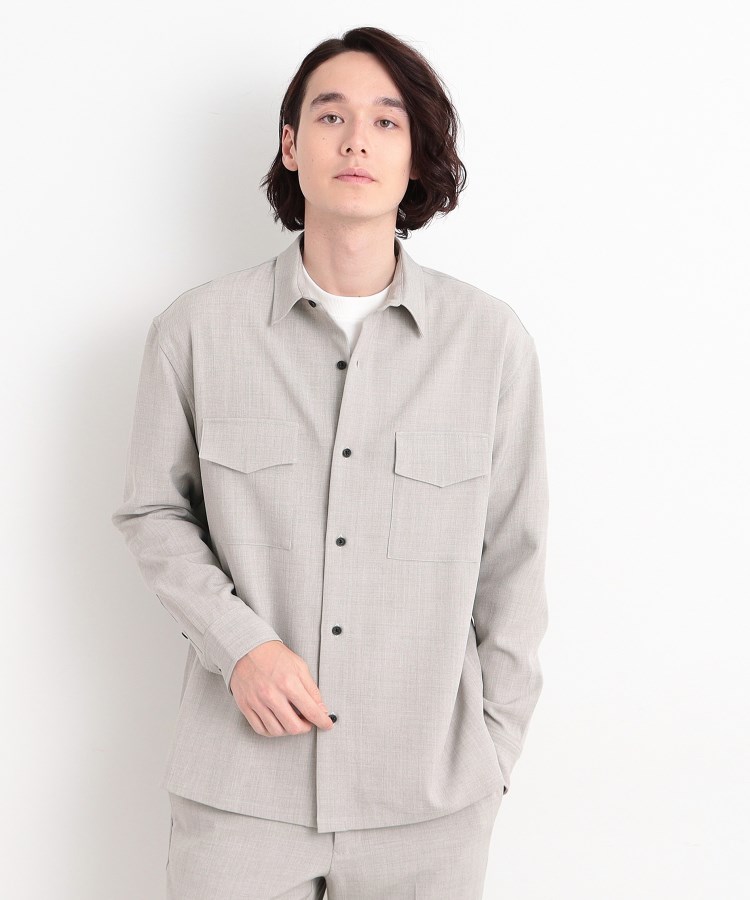 ザ ショップ ティーケー（メンズ）(THE SHOP TK(Men))の【CAVIAN/キャビアン】リサイクルシャークスキンダブルフラップシャツ セットアップ可 ライトグレー(011)