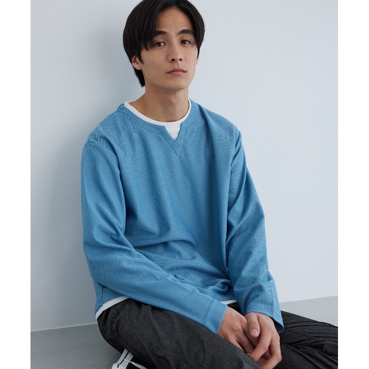 ザ ショップ ティーケー（メンズ）(THE SHOP TK(Men))のバスケット編みキーネックTシャツ カットソー