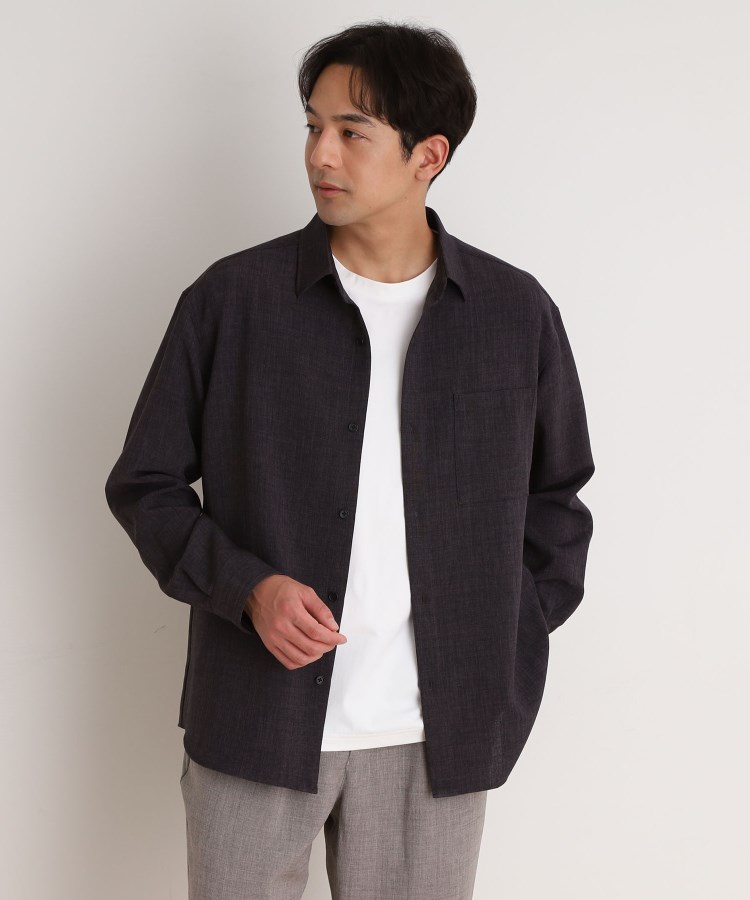ザ ショップ ティーケー（メンズ）(THE SHOP TK(Men))のリネンライクレギュラーカラーシャツ セットアップ可 チャコールグレー(014)