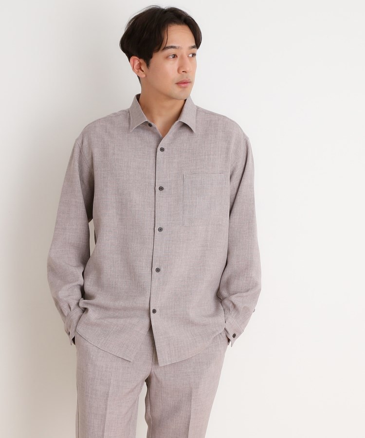 ザ ショップ ティーケー（メンズ）(THE SHOP TK(Men))のリネンライクレギュラーカラーシャツ セットアップ可 ライトベージュ(051)