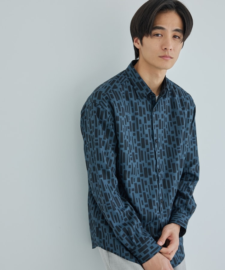ザ ショップ ティーケー（メンズ）(THE SHOP TK(Men))のドライポリ長袖プリントシャツ ブルー(393)