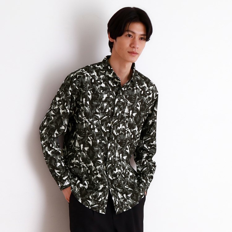 ザ ショップ ティーケー（メンズ）(THE SHOP TK(Men))のドライポリ長袖プリントシャツ カジュアルシャツ