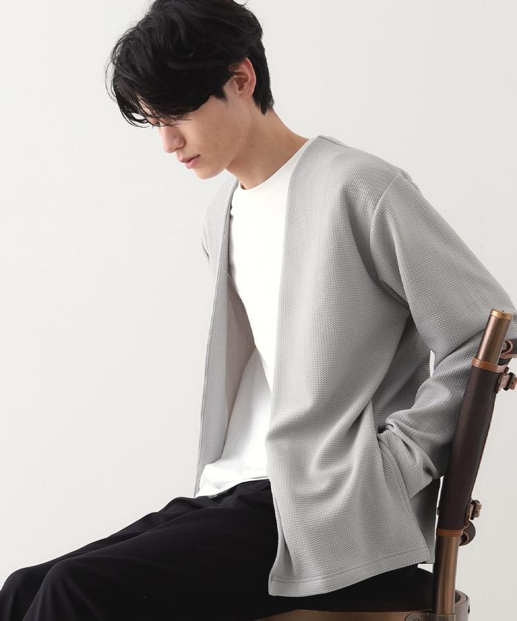 ザ ショップ ティーケー（メンズ）(THE SHOP TK(Men))のミニフクレアンサンブルカーディガン 【長袖カーディガン＋半袖Tシャツセットアイテム】 ライトグレー(011)