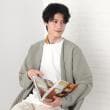 ザ ショップ ティーケー（メンズ）(THE SHOP TK(Men))のミニフクレアンサンブルカーディガン 【長袖カーディガン＋半袖Tシャツセットアイテム】 オリーブグリーン(026)